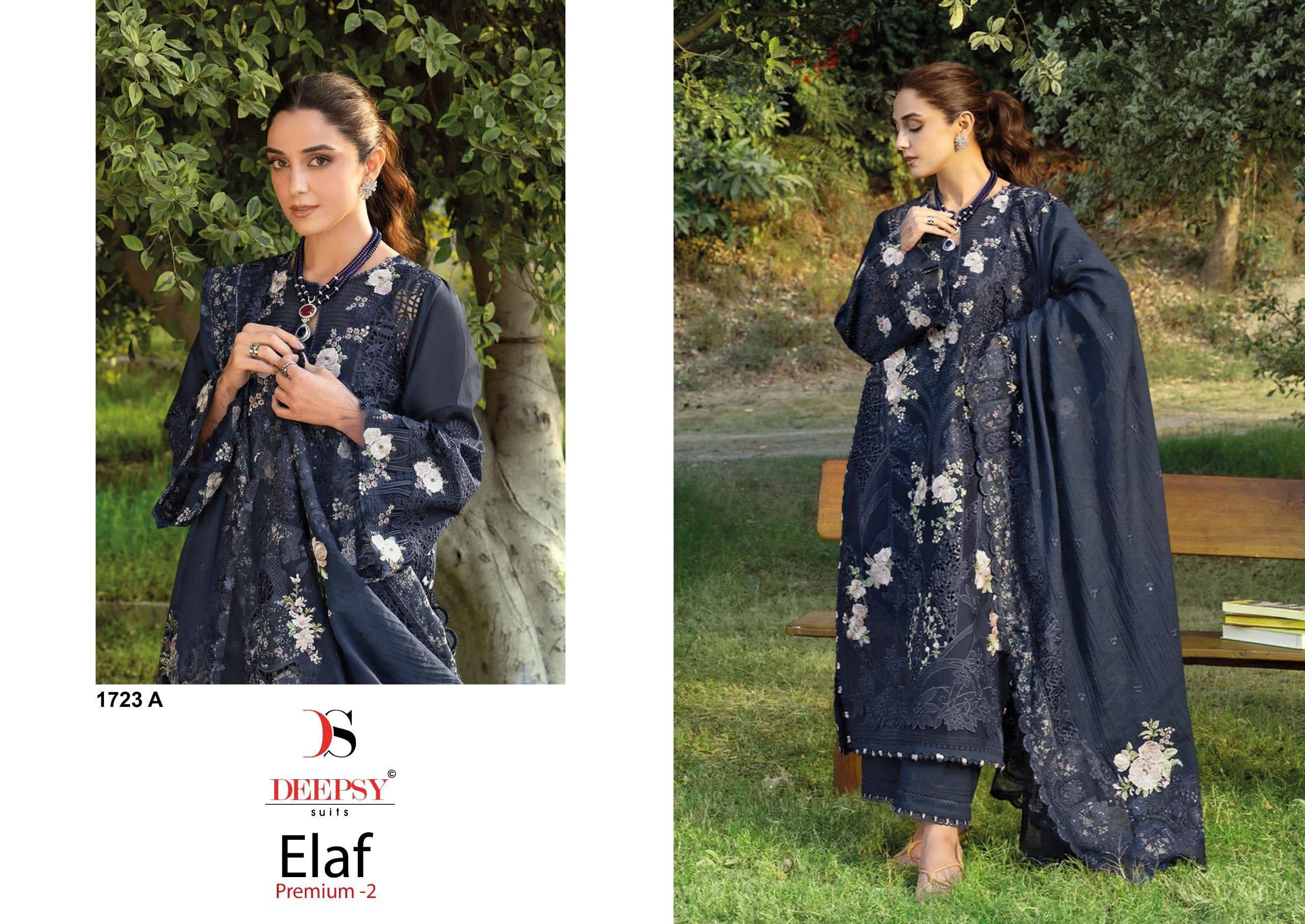 ELAF Premium-3 Luxury Lawn COLORS by DEEPSY SUITS 1723 A TO 1723 D Series Pakistani Stylish Beautiful Colourful Printed & Embroidered Party Wear & Occasional Wear Pure Cotton Dresses At Wholesale Price